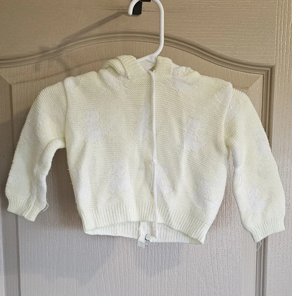Vintage BabyCrest Knitted Duck Outfit Full Zip Sweater And Footed Pants 3-6mos